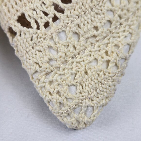 Unbranded Sz 37 (US 6.5-7) Cream Crochet Flats Pointed Toe Elastic Cross Straps - Picture 9 of 16